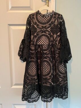 Girls' Black Lace Formal Dress with Nude Lining